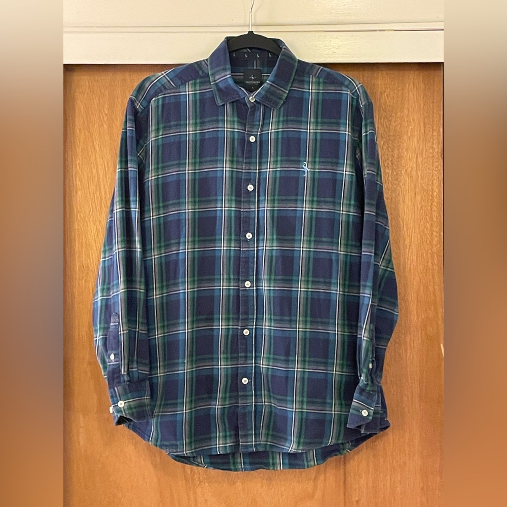Tailorbyrd Navy and Green Plaid Shirt with Flamingo